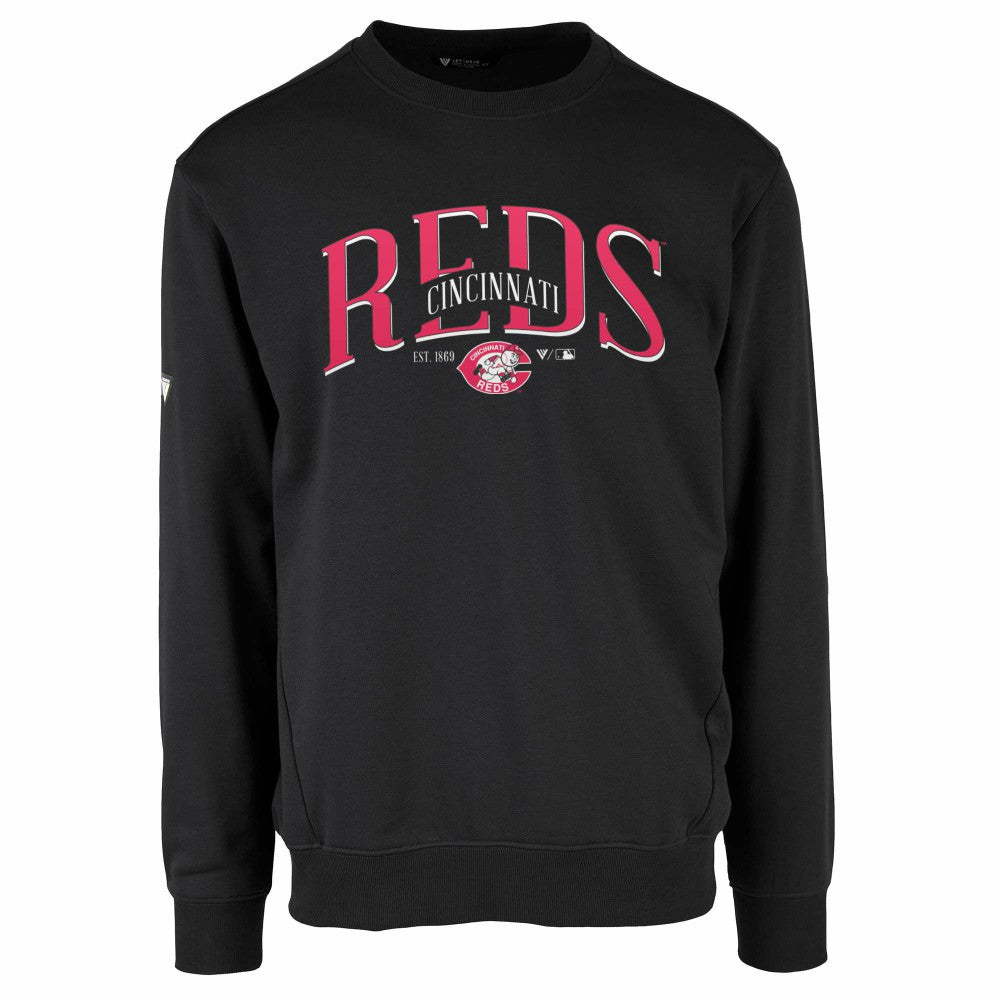 Cincinnati Reds Levelwear Zane Cooperstown Collection Retro Spellout Pullover Sweatshirt Black