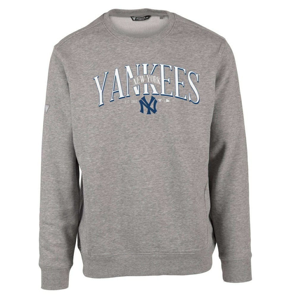 New York Yankees Levelwear Zane Cooperstown Collection Retro Spellout Pullover Sweatshirt Gray