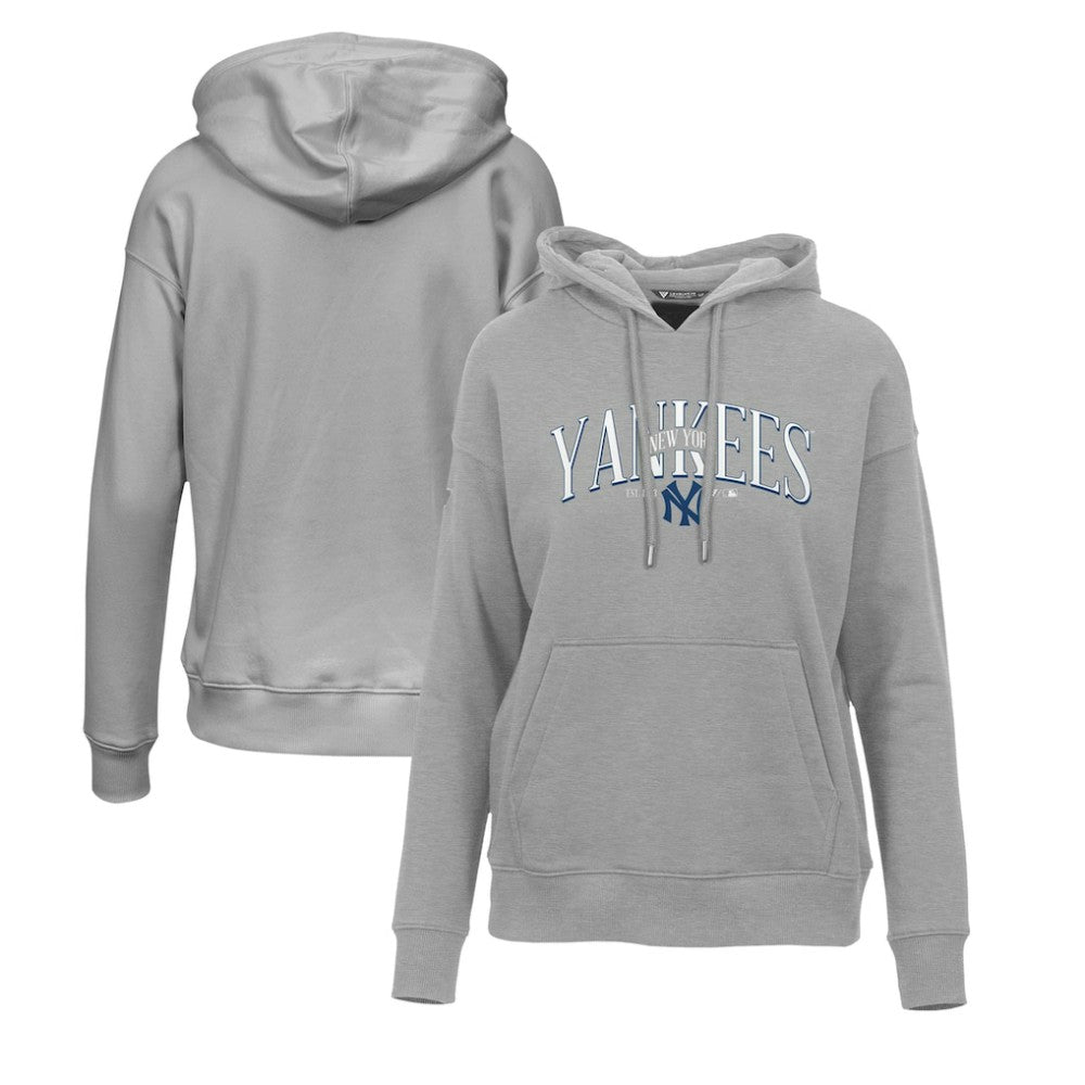 New York Yankees Levelwear Women's Adorn Cooperstown Collection Retro Spellout Pullover Hoodie Gray