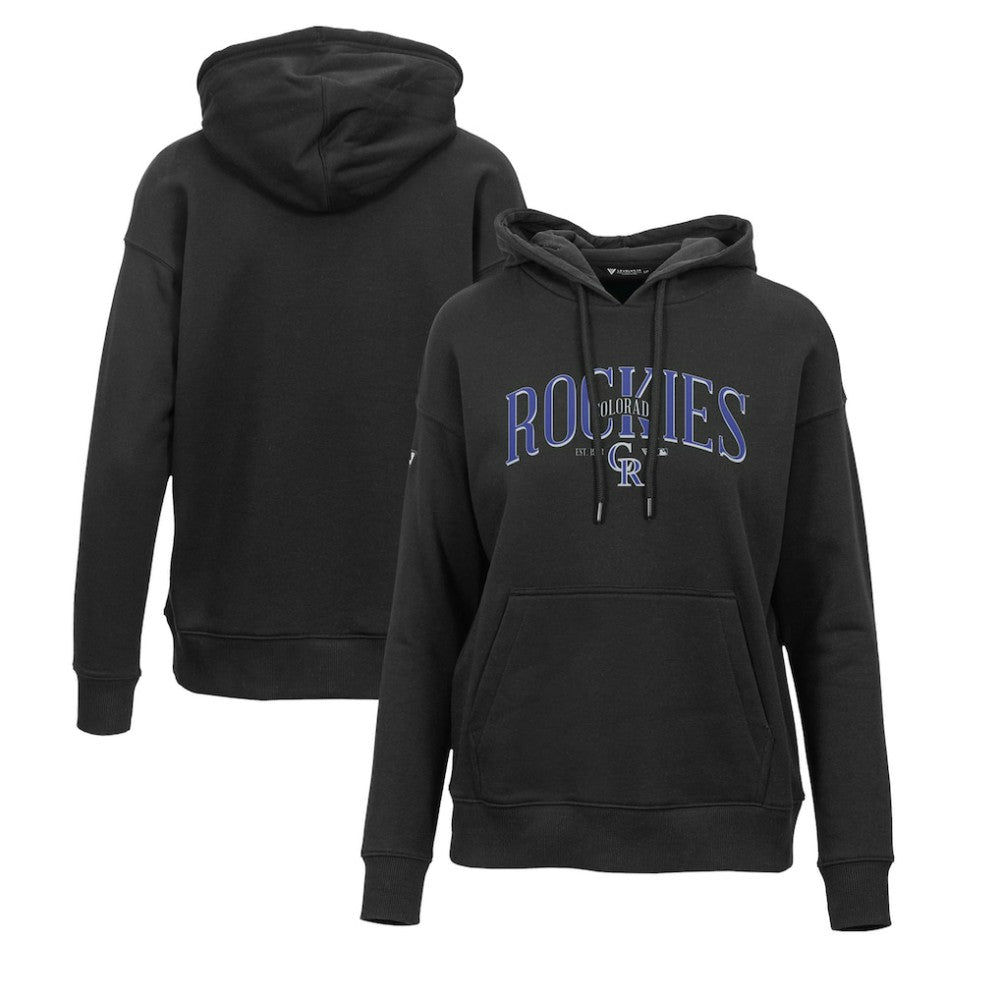 Colorado Rockies Levelwear Women's Adorn Cooperstown Collection Retro Spellout Pullover Hoodie Black