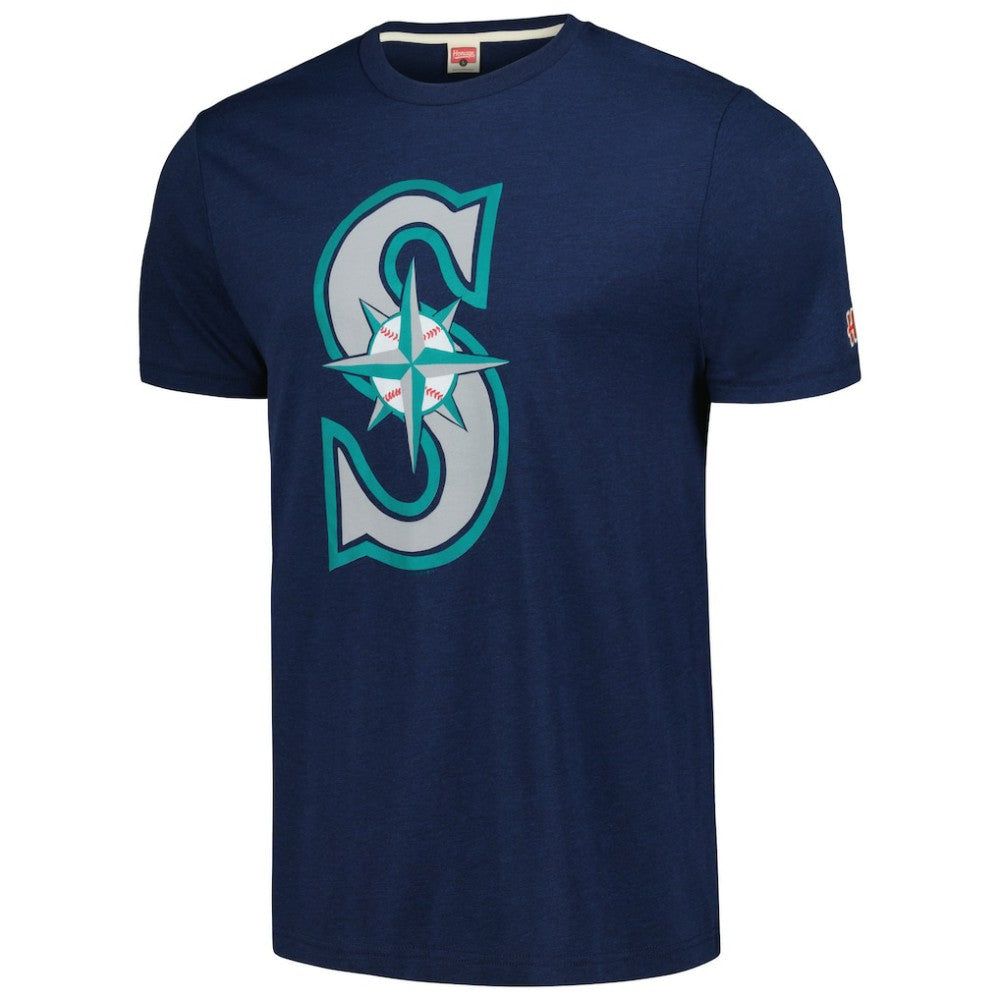 Seattle Mariners Homage Hand-Drawn Logo Tri-Blend T-Shirt Navy