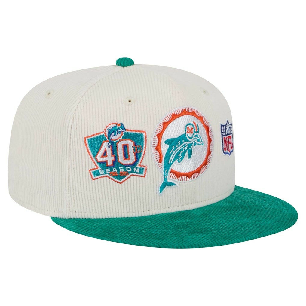 Miami Dolphins New Era Throwback Corduroy 59FIFTY Fitted Hat - Cream/Aqua cheap