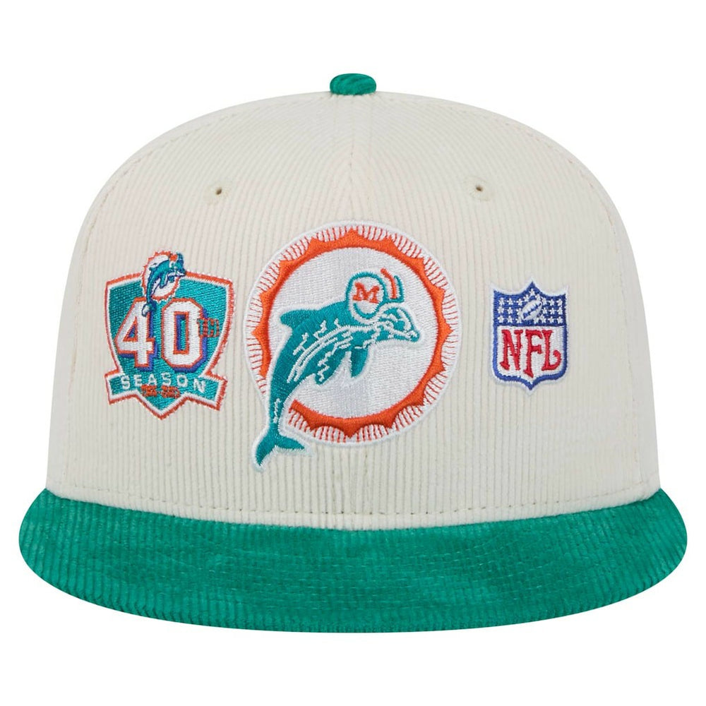 Miami Dolphins New Era Throwback Corduroy 59FIFTY Fitted Hat - Cream/Aqua cheap