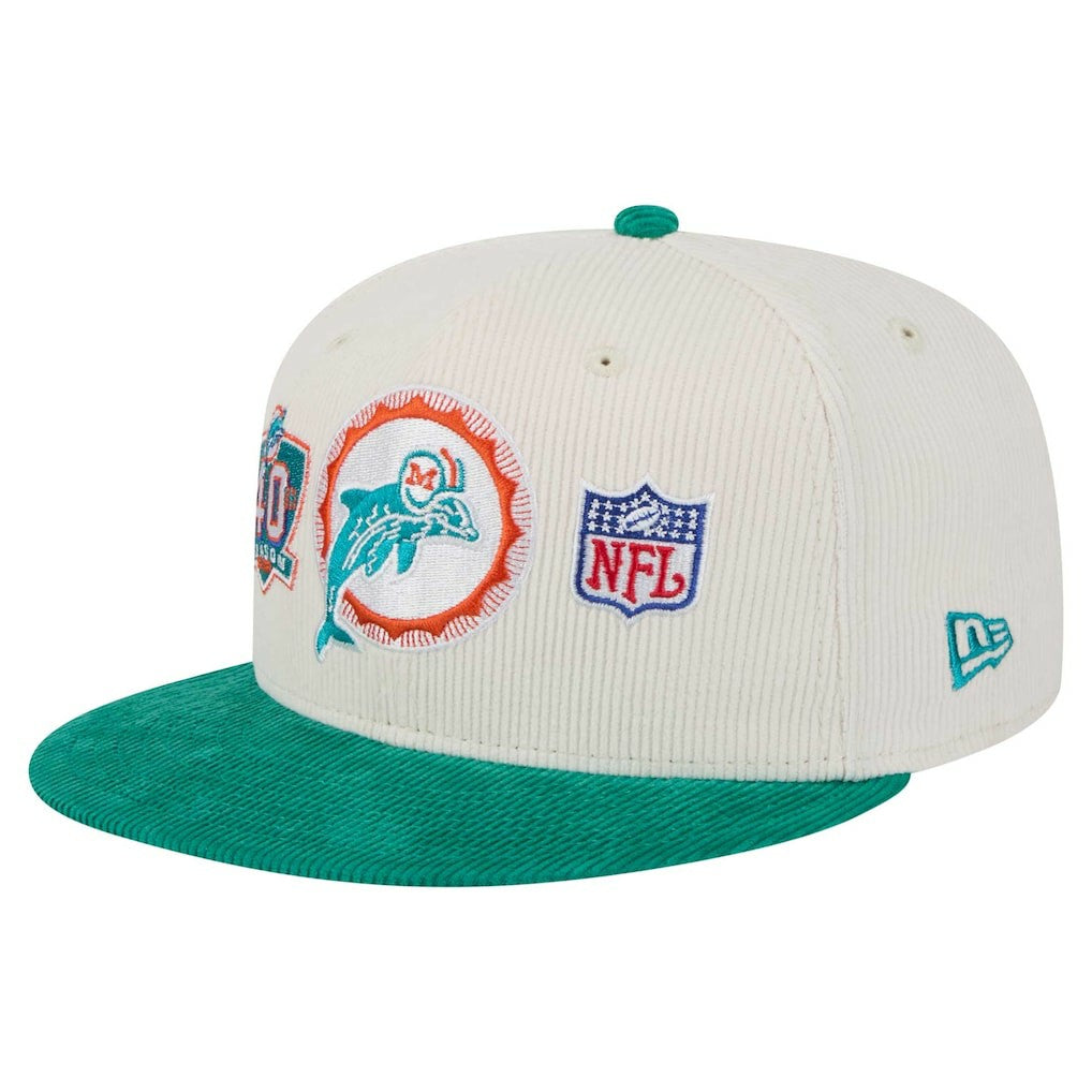 Miami Dolphins New Era Throwback Corduroy 59FIFTY Fitted Hat - Cream/Aqua cheap