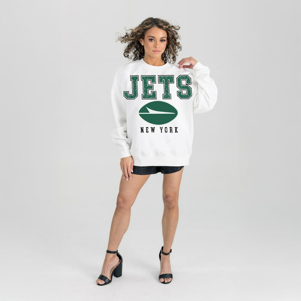 New York Jets Gameday Couture Women's Sunday Drives Oversized Crewneck Pullover Sweatshirt - White cheap