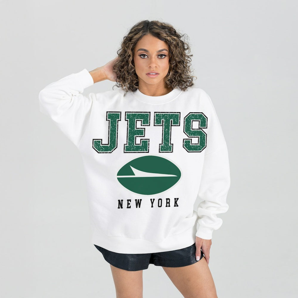 New York Jets Gameday Couture Women's Sunday Drives Oversized Crewneck Pullover Sweatshirt - White cheap