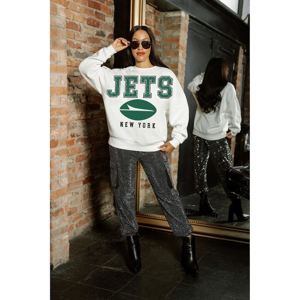 New York Jets Gameday Couture Women's Sunday Drives Oversized Crewneck Pullover Sweatshirt - White cheap