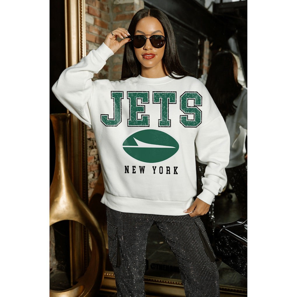 New York Jets Gameday Couture Women's Sunday Drives Oversized Crewneck Pullover Sweatshirt - White cheap