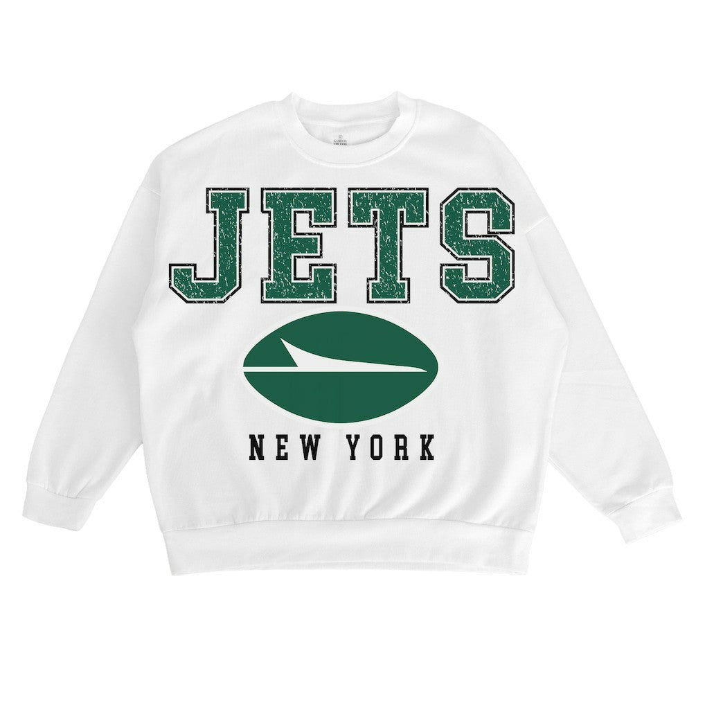 New York Jets Gameday Couture Women's Sunday Drives Oversized Crewneck Pullover Sweatshirt - White cheap