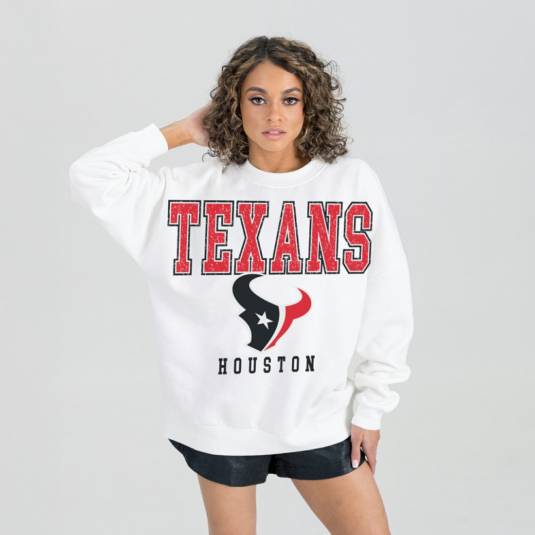 Houston Texans Gameday Couture Women's Sunday Drives Oversized Crewneck Pullover Sweatshirt - White online