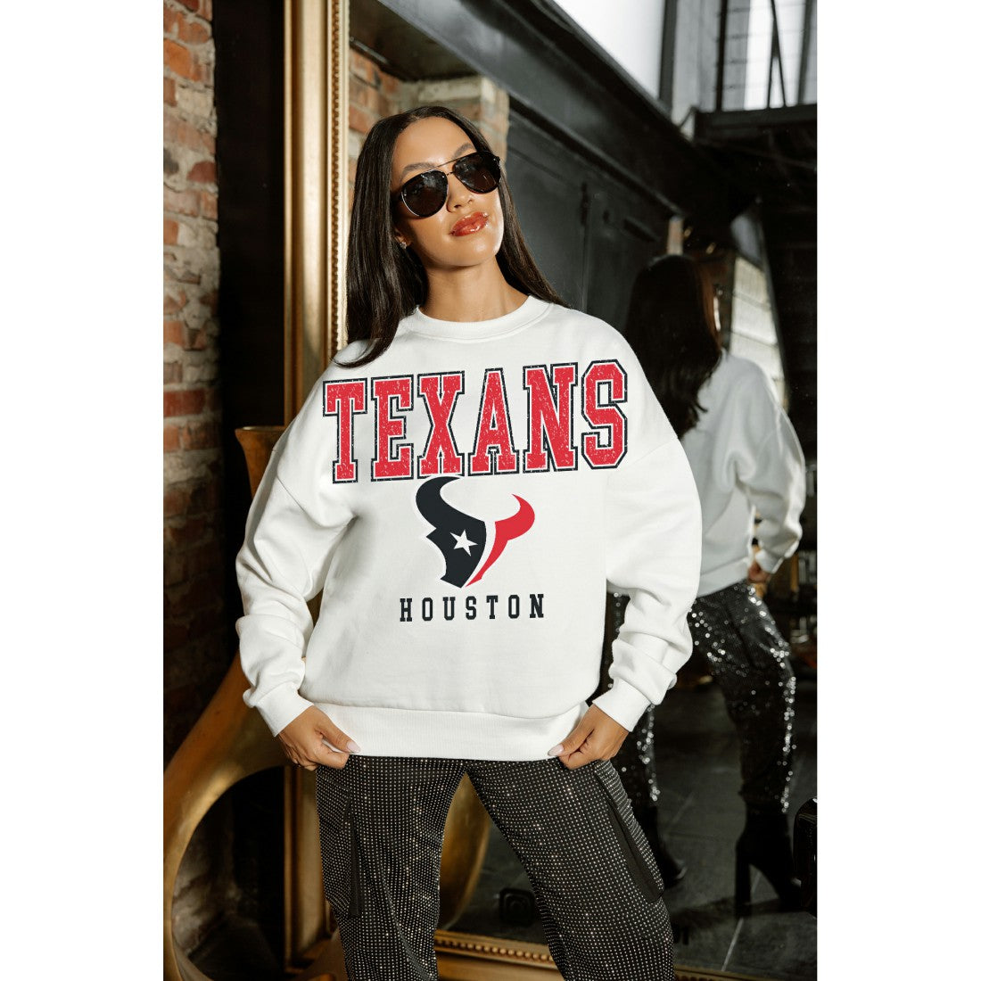 Houston Texans Gameday Couture Women's Sunday Drives Oversized Crewneck Pullover Sweatshirt - White online