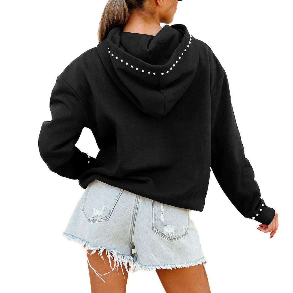 New York Jets Gameday Couture Women's Oversized Catch the Vibe Studded Pullover Hoodie - Black online
