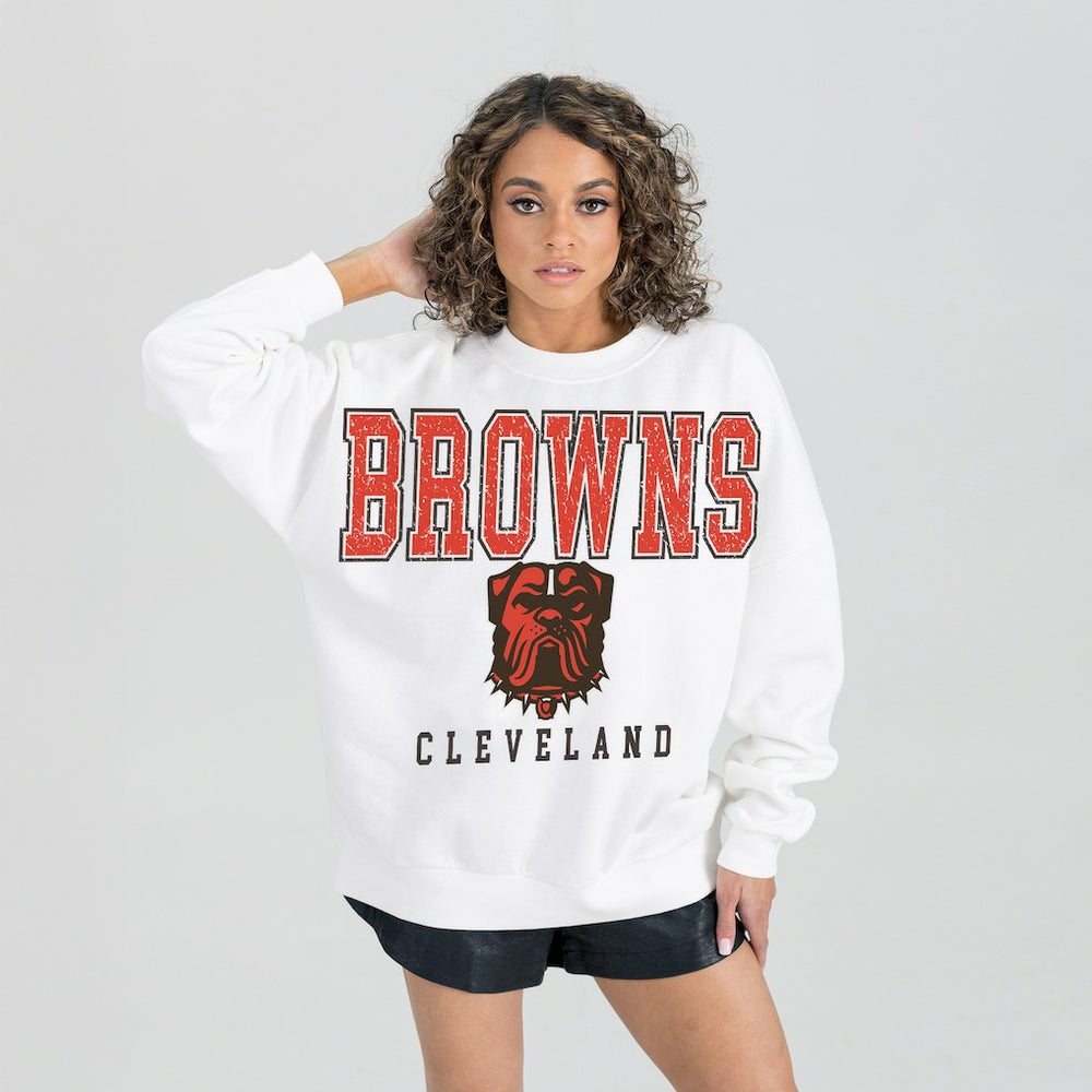 Cleveland Browns Gameday Couture Women's Sunday Drives Oversized Pullover Sweatshirt - White cheap