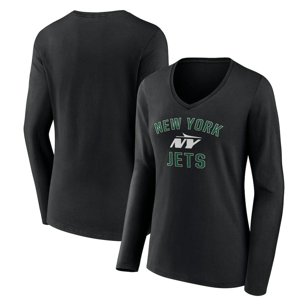 New York Jets Women's Victory Arch Long Sleeve V-Neck T-Shirt - Black for sale
