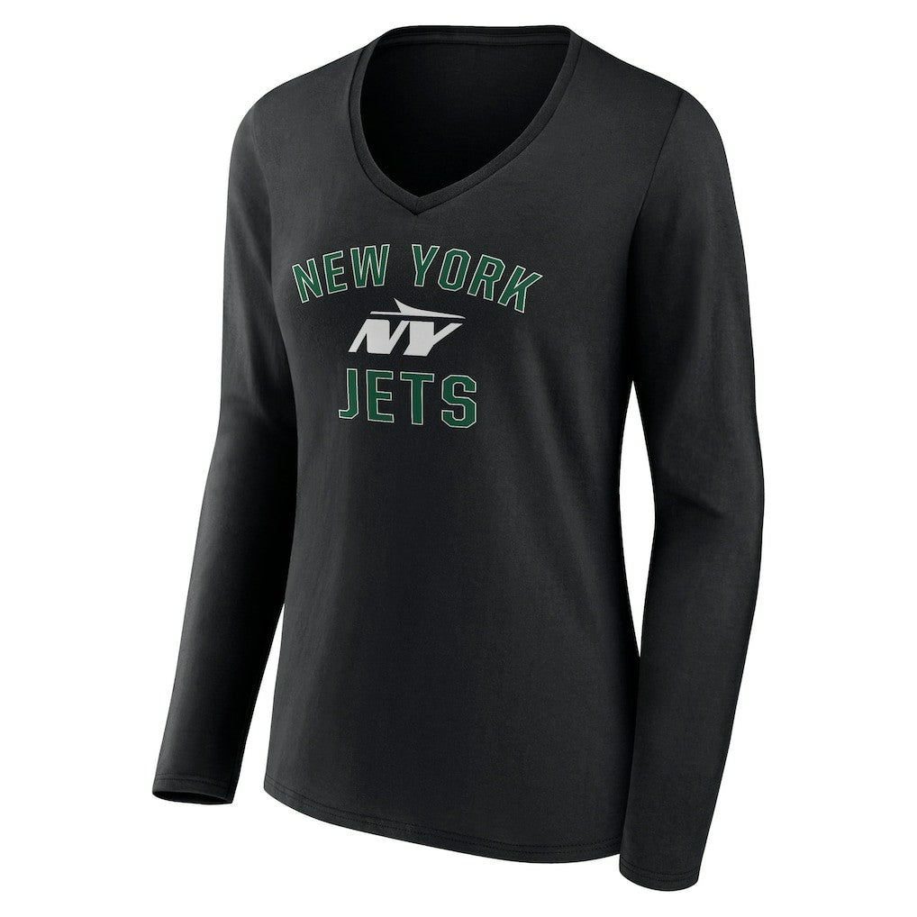 New York Jets Women's Victory Arch Long Sleeve V-Neck T-Shirt - Black for sale