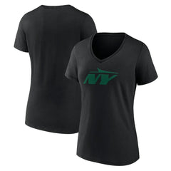 New York Jets Women's Secondary Logo V-Neck T-Shirt - Black outlet