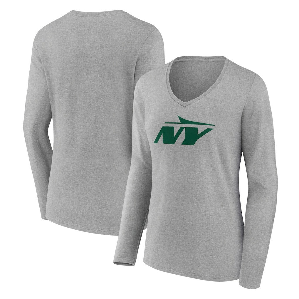 New York Jets Women's Secondary Logo Long Sleeve V-Neck T-Shirt - Gray for sale