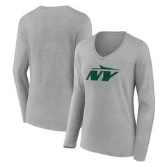 New York Jets Women's Secondary Logo Long Sleeve V-Neck T-Shirt - Gray for sale