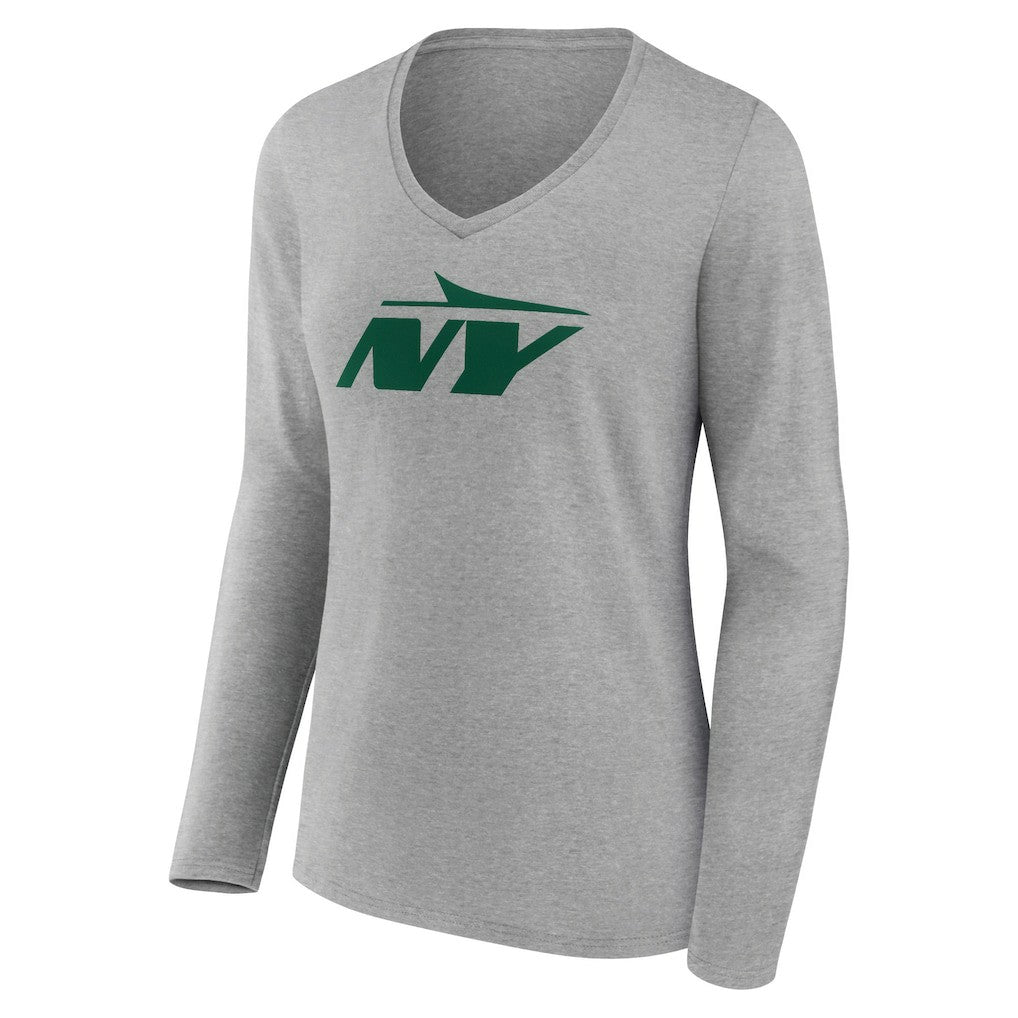 New York Jets Women's Secondary Logo Long Sleeve V-Neck T-Shirt - Gray for sale