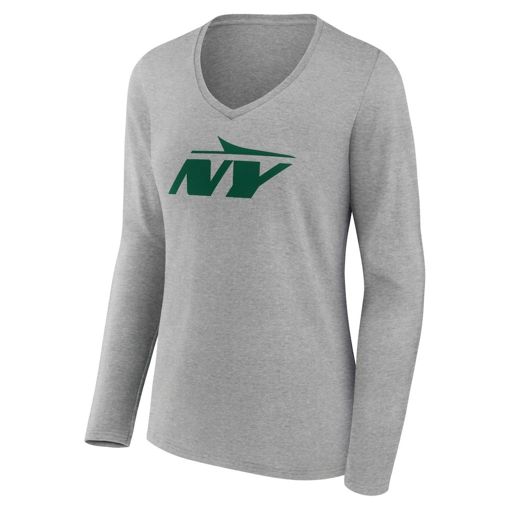 New York Jets Women's Secondary Logo Long Sleeve V-Neck T-Shirt - Gray for sale