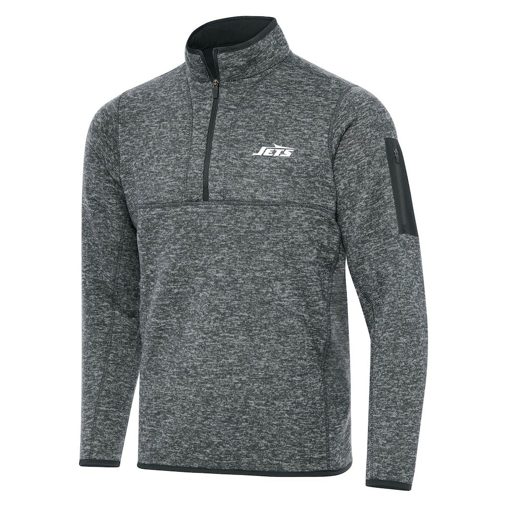 New York Jets Antigua Fortune Quarter-Zip Pullover Jacket - Heather Gray sale