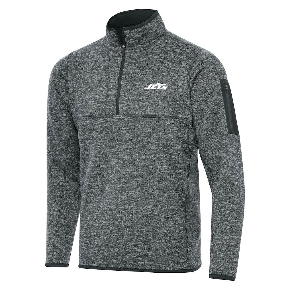 New York Jets Antigua Fortune Quarter-Zip Pullover Jacket - Heather Gray sale