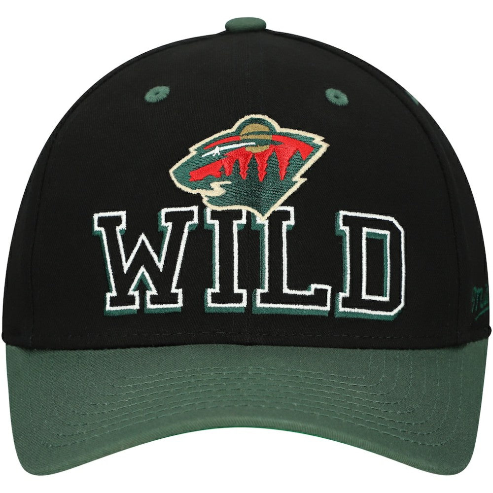 Minnesota Wild Mitchell & Ness Backside Script 2-Tone Pro Crown Adjustable Hat - Black/Green Hats