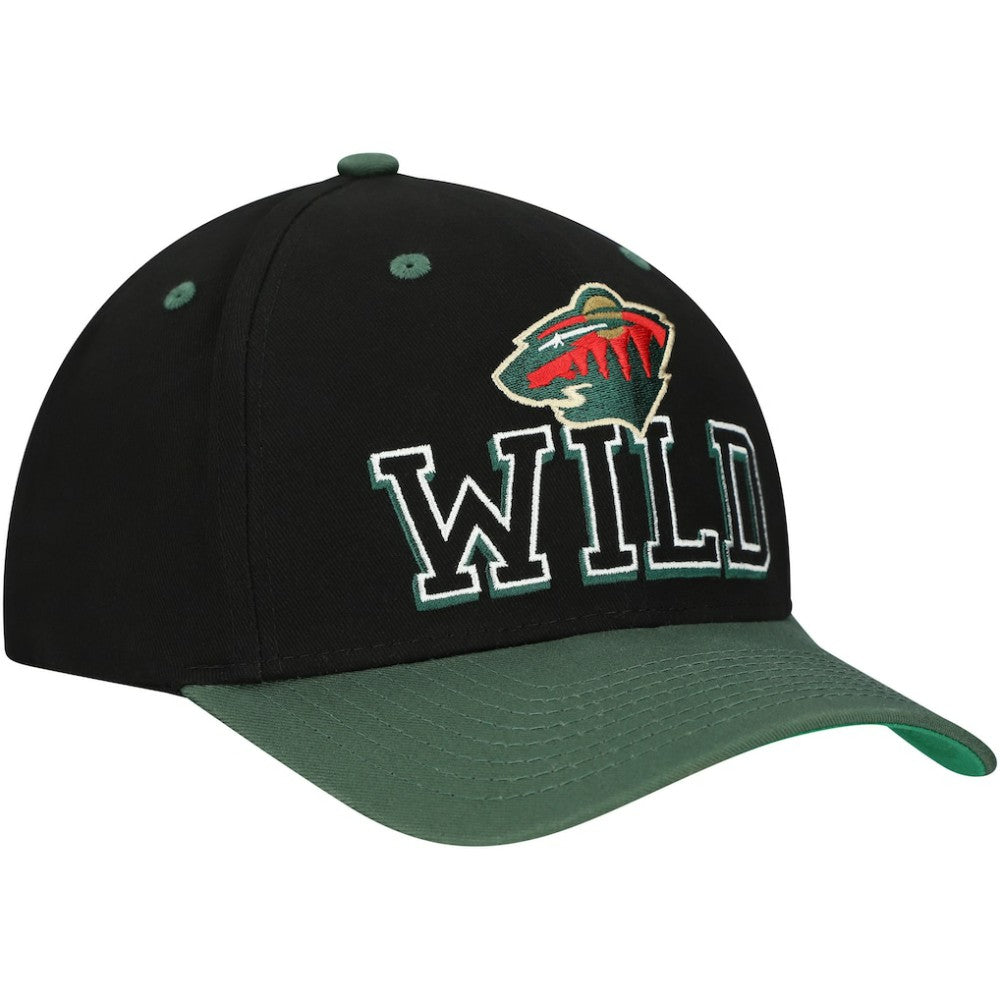 Minnesota Wild Mitchell & Ness Backside Script 2-Tone Pro Crown Adjustable Hat - Black/Green Hats