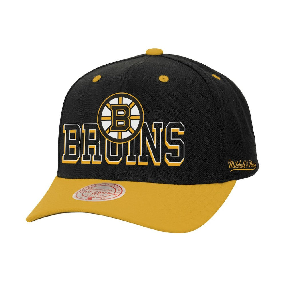 Boston Bruins Mitchell & Ness Backside Script 2-Tone Pro Crown Adjustable Hat - Black/Gold Hats