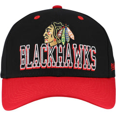 Chicago Blackhawks Mitchell & Ness Backside Script Two-Tone Pro Crown Adjustable Hat - Black/Red Hats