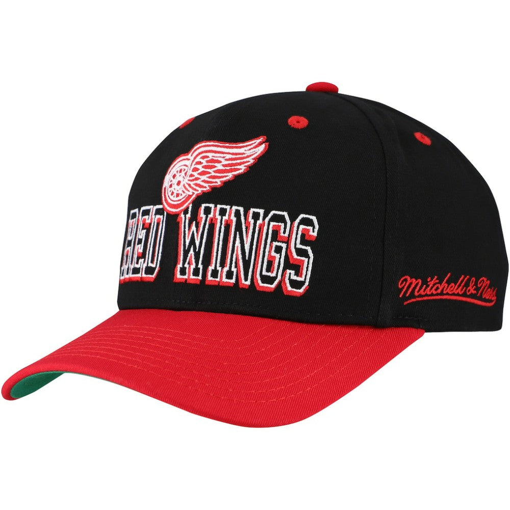 Detroit Red Wings Mitchell & Ness Backside Script Two-Tone Pro Crown Adjustable Hat - Black/Red Hats