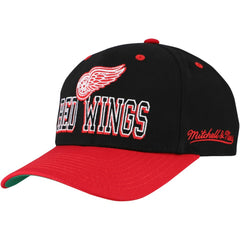 Detroit Red Wings Mitchell & Ness Backside Script Two-Tone Pro Crown Adjustable Hat - Black/Red Hats