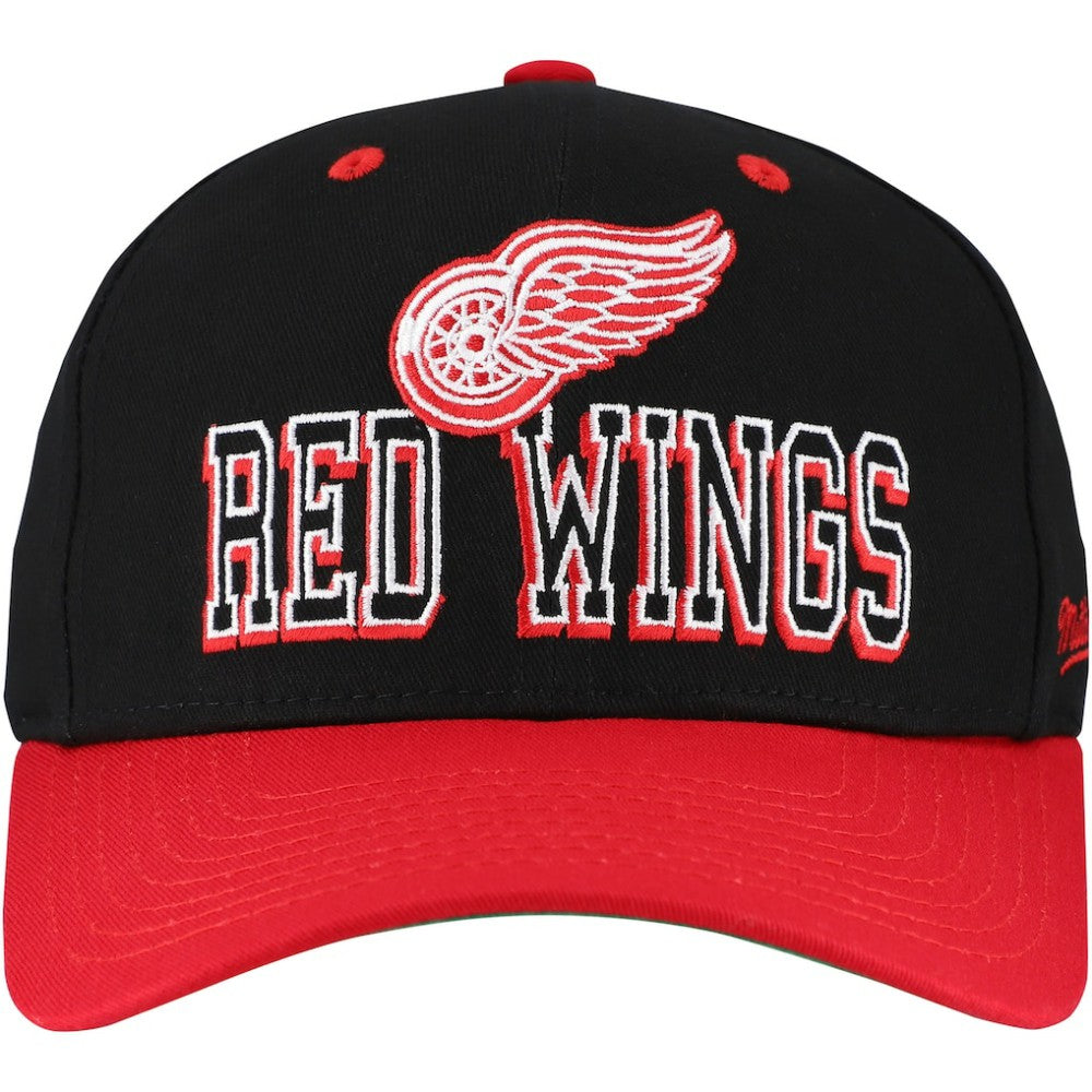 Detroit Red Wings Mitchell & Ness Backside Script Two-Tone Pro Crown Adjustable Hat - Black/Red Hats