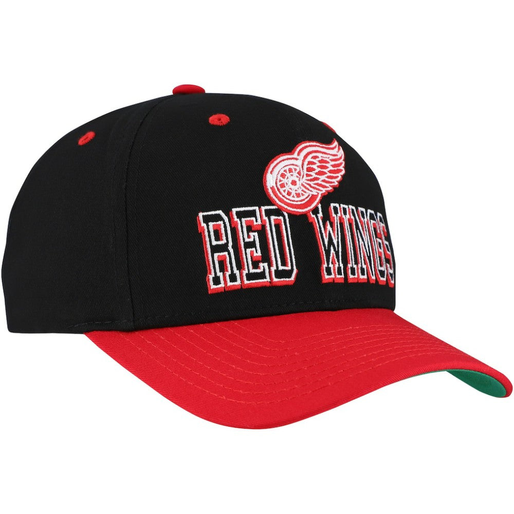 Detroit Red Wings Mitchell & Ness Backside Script Two-Tone Pro Crown Adjustable Hat - Black/Red Hats