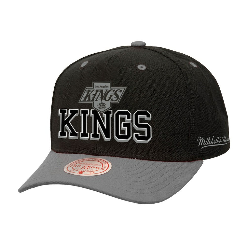 Los Angeles Kings Mitchell & Ness Backside Script Two-Tone Pro Crown Adjustable Hat - Black/Silver Hats