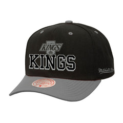 Los Angeles Kings Mitchell & Ness Backside Script Two-Tone Pro Crown Adjustable Hat - Black/Silver Hats