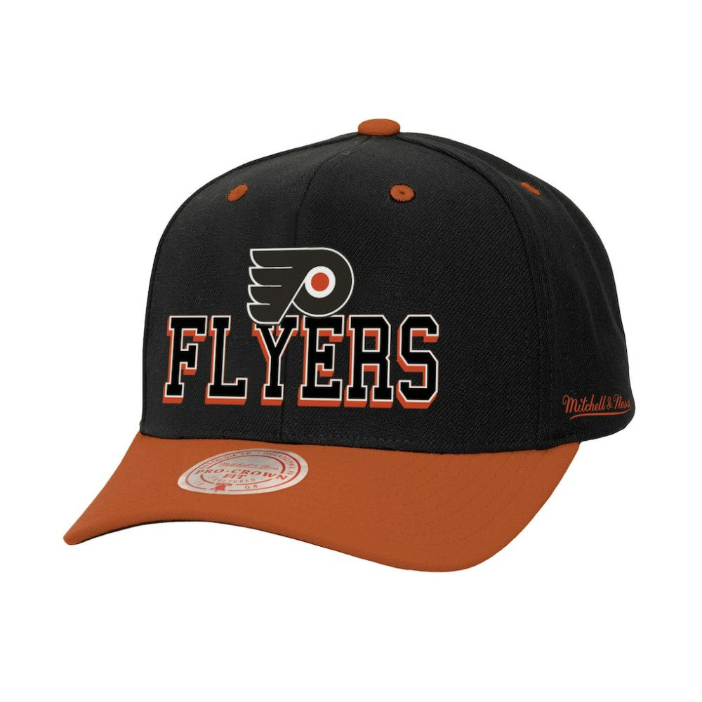Philadelphia Flyers Mitchell & Ness Backside Script 2-Tone Pro Crown Adjustable Hat - Black/Orange Hats