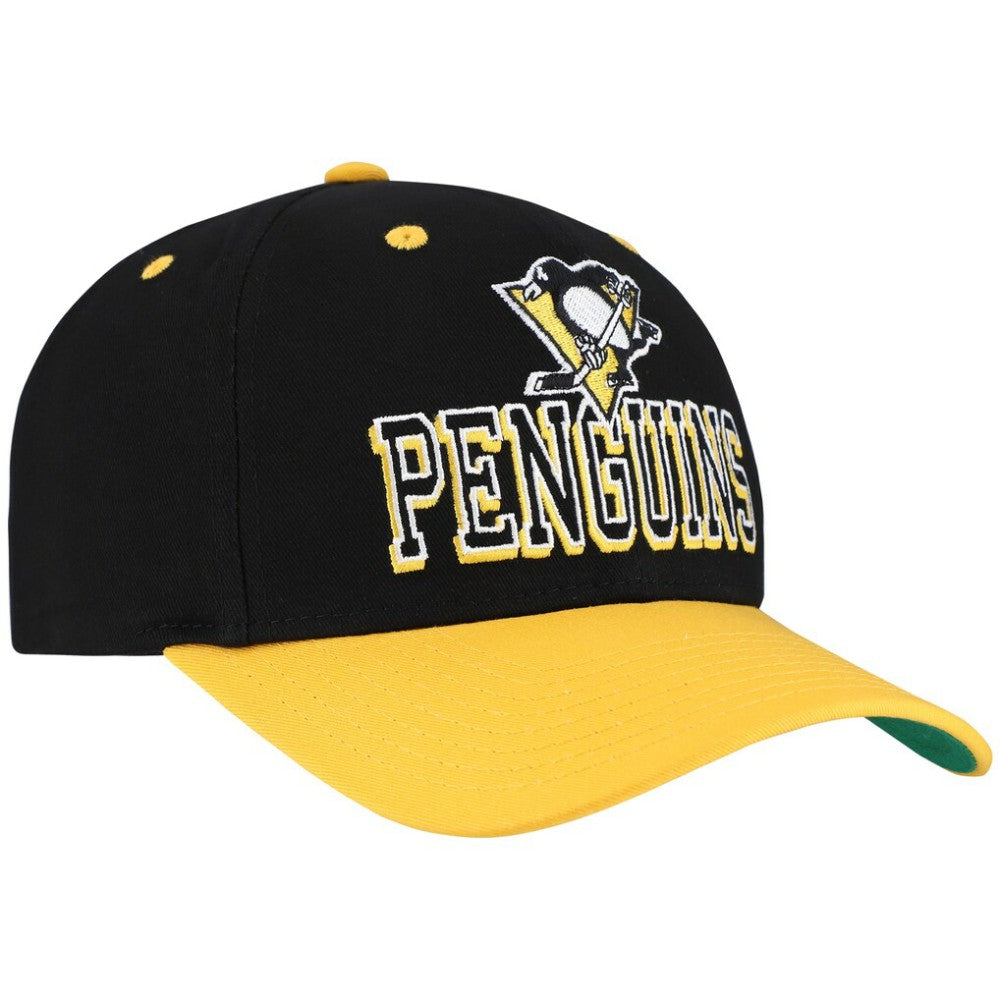 Pittsburgh Penguins Mitchell & Ness Backside Script Two-Tone Pro Crown Adjustable Hat - Black/Gold Hats