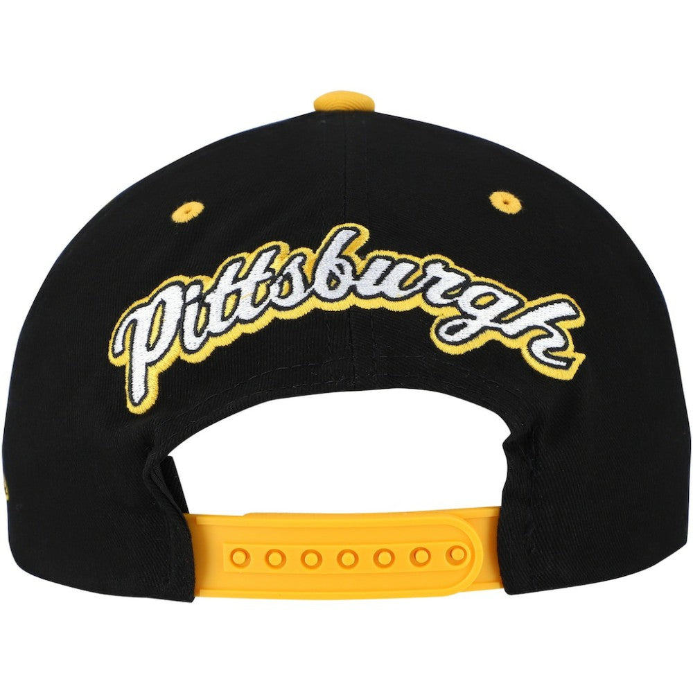 Pittsburgh Penguins Mitchell & Ness Backside Script Two-Tone Pro Crown Adjustable Hat - Black/Gold Hats