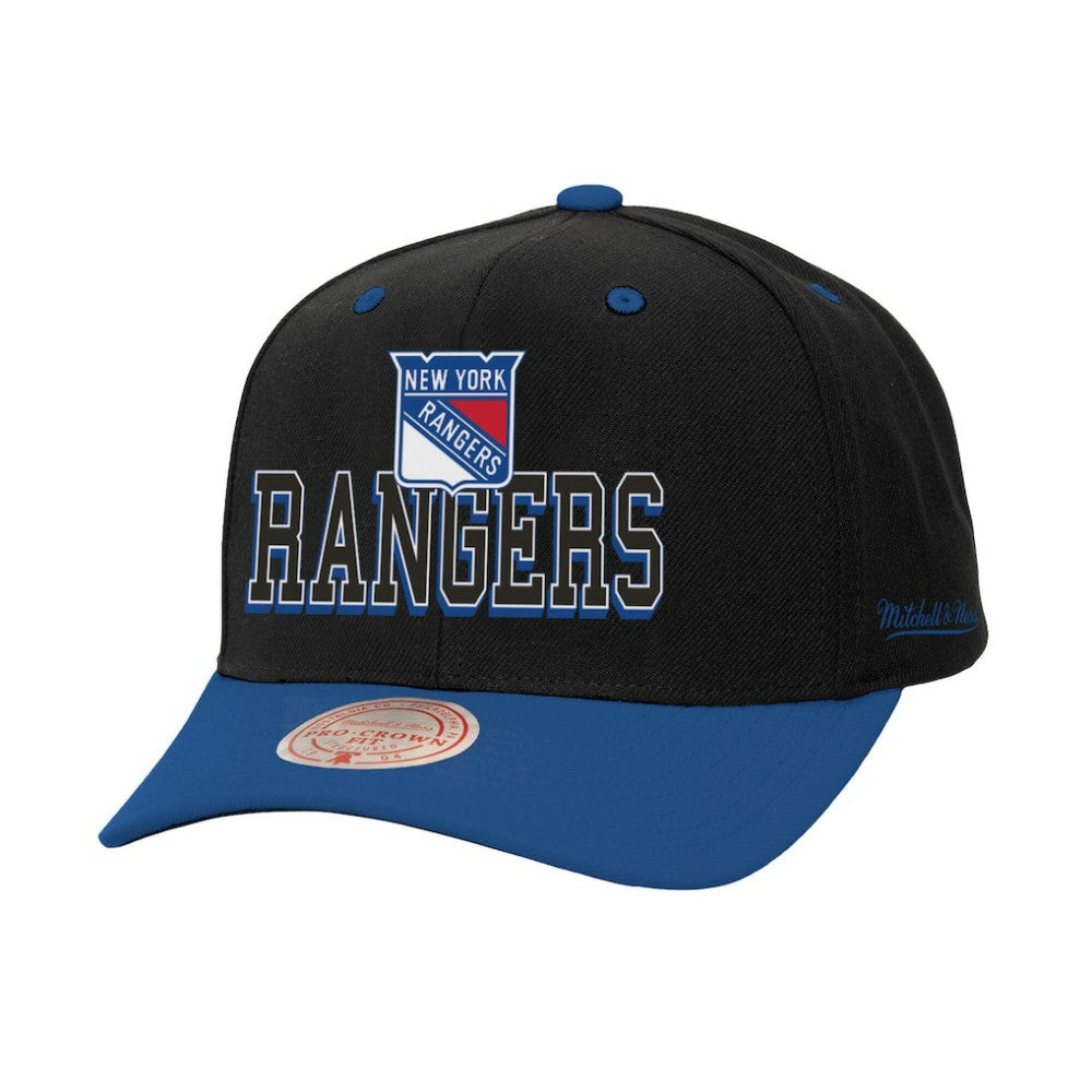 New York Rangers Mitchell & Ness Backside Script 2-Tone Pro Crown Adjustable Hat - Black/Blue Hats