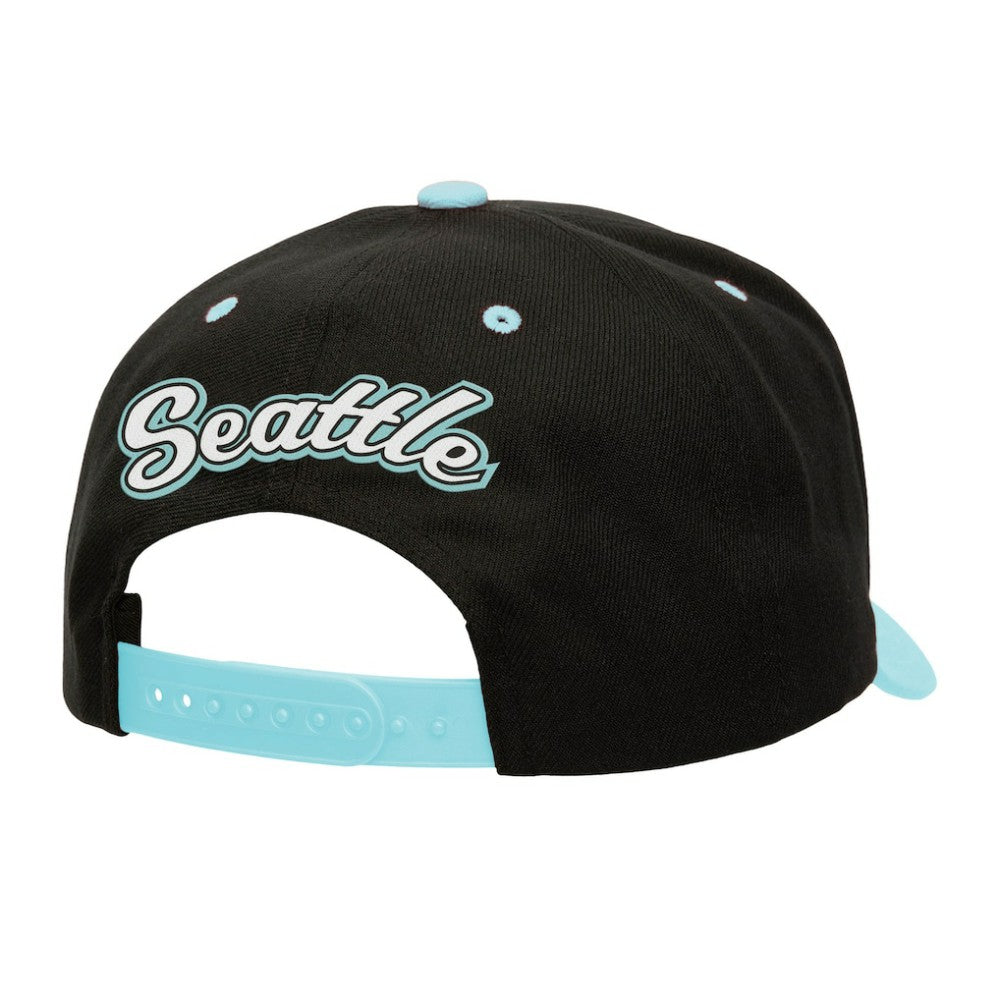 Seattle Kraken Mitchell & Ness Backside Script Two-Tone Pro Crown Adjustable Hat - Black/Light Blue Hats