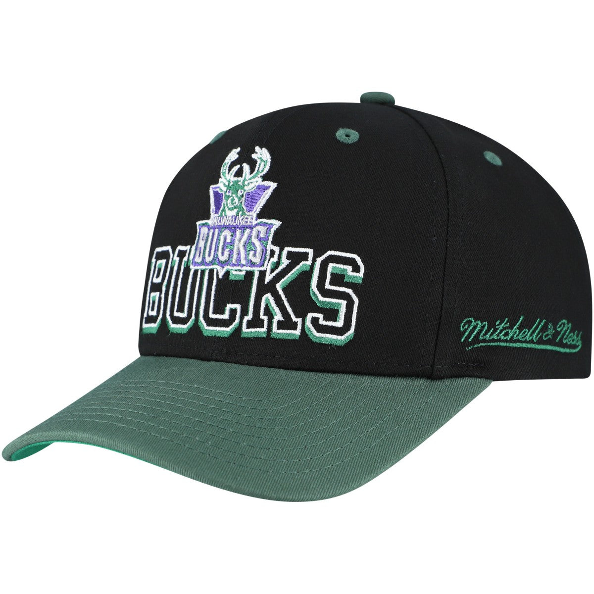 Milwaukee Bucks Backside Script Two-Tone Pro Crown Adjustable Hat - Black/Hunter Green for sale