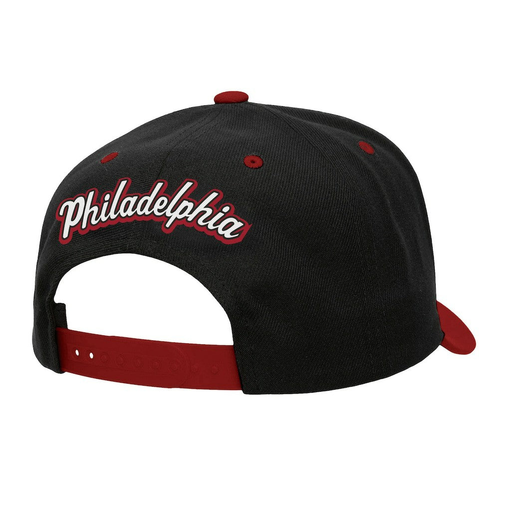 Philadelphia 76ers Backside Script 2-Tone Pro Crown Adjustable Hat - Black/Red discount