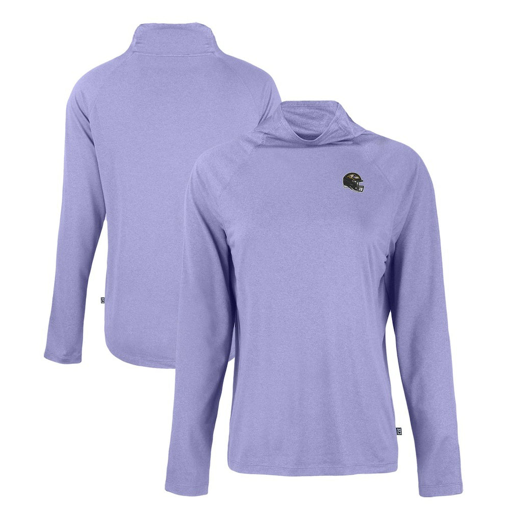 Baltimore Ravens Cutter & Buck Women's Coastline Epic Comfort Eco Recycled Funnel Neck Raglan Pullover Sweatshirt - Lavender on sale