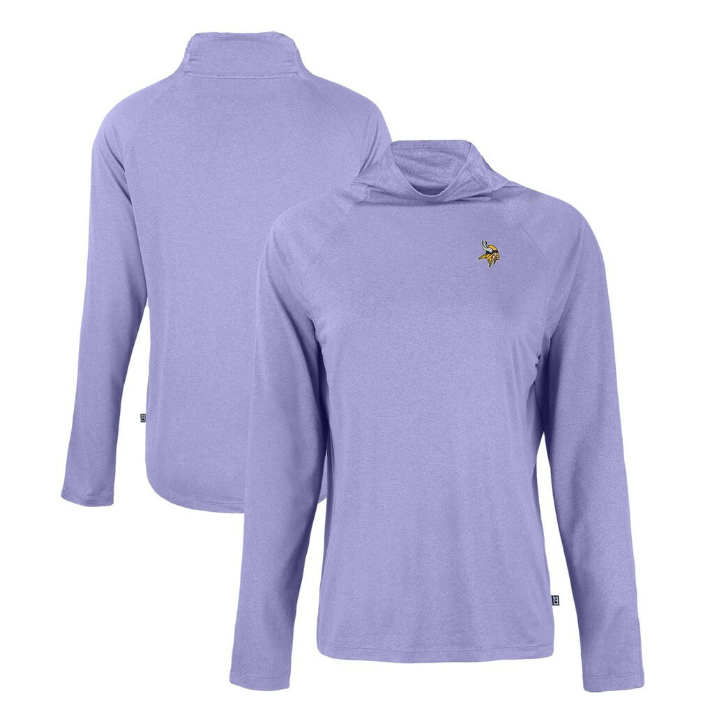 Minnesota Vikings Cutter & Buck Women's Coastline Epic Comfort Eco Recycled Funnel Neck Raglan Pullover Sweatshirt - Lavender on sale