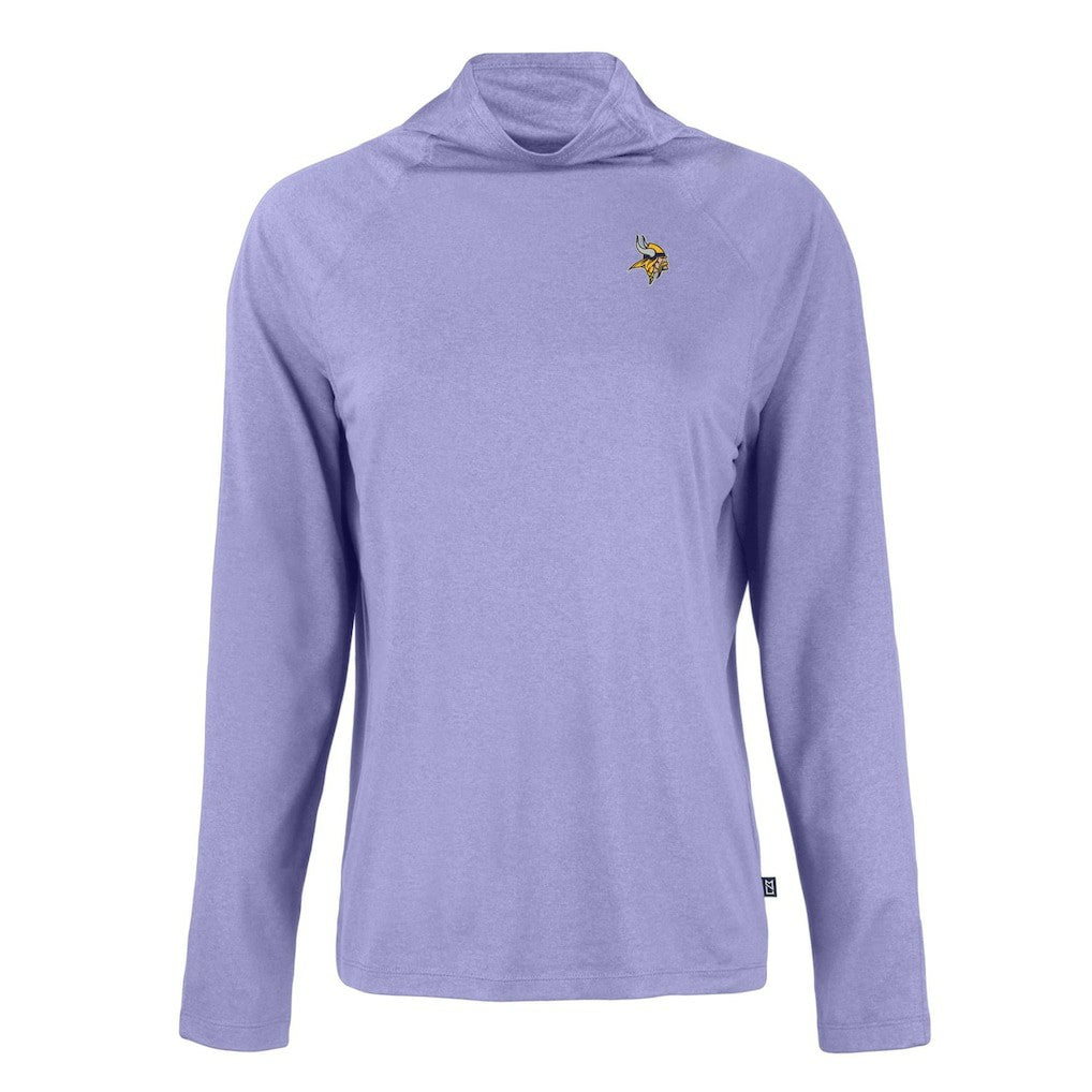 Minnesota Vikings Cutter & Buck Women's Coastline Epic Comfort Eco Recycled Funnel Neck Raglan Pullover Sweatshirt - Lavender on sale