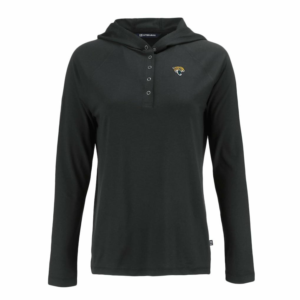 Jacksonville Jaguars Cutter & Buck Women's Coastline Epic Comfort Eco Recycled Raglan Pullover Hoodie - Black on sale