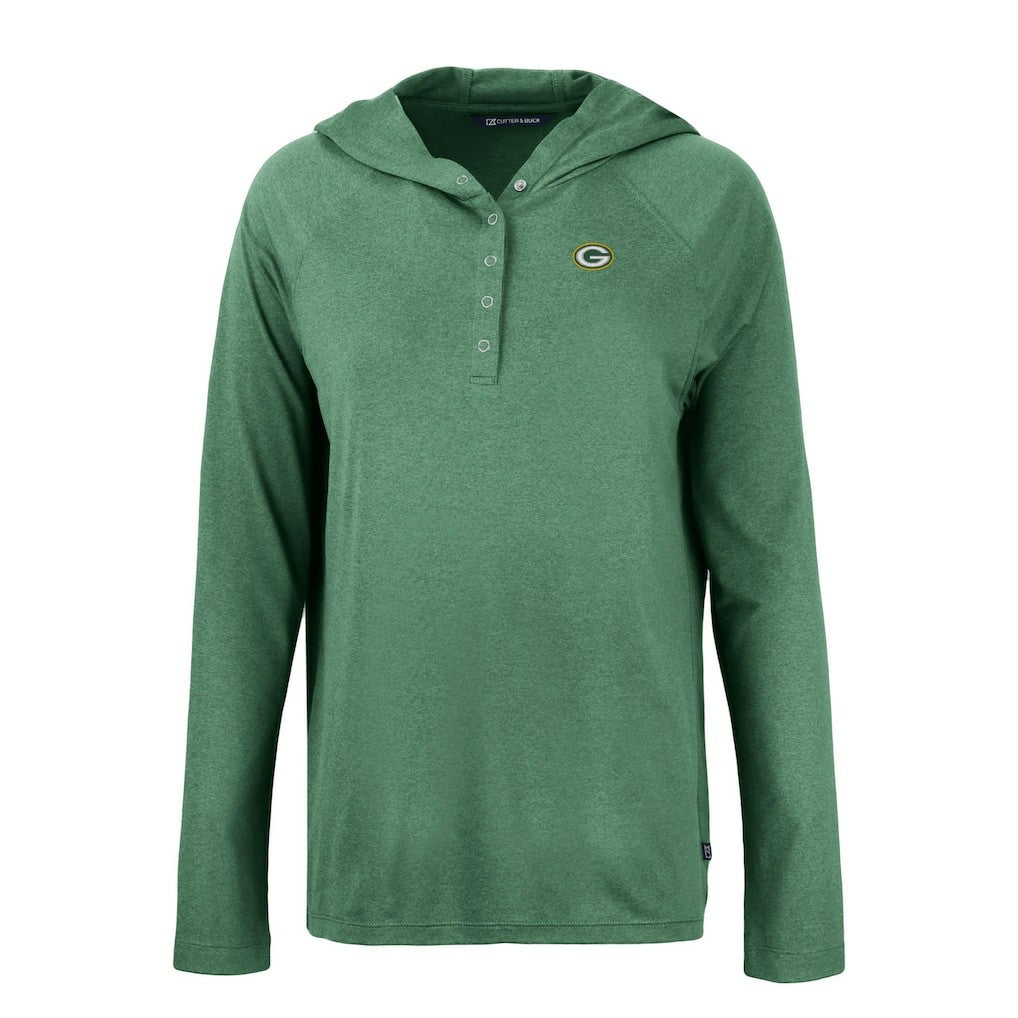 Green Bay Packers Cutter & Buck Women's Coastline Epic Comfort Eco Recycled Raglan Pullover Hoodie - Hunter Green on sale