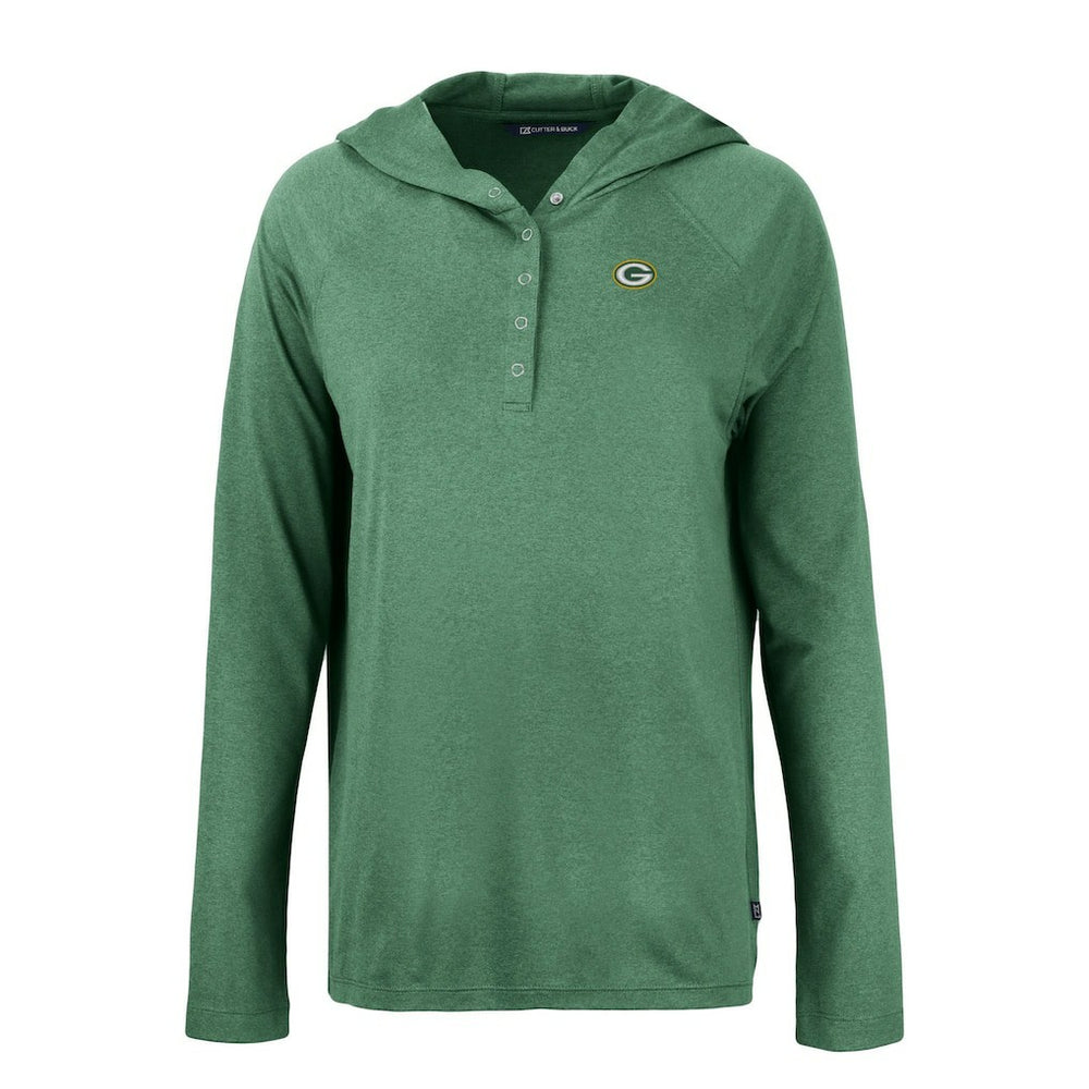 Green Bay Packers Cutter & Buck Women's Coastline Epic Comfort Eco Recycled Raglan Pullover Hoodie - Hunter Green on sale