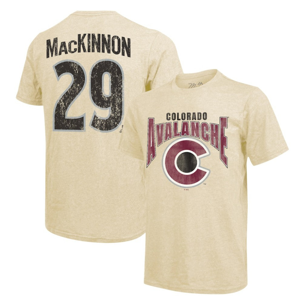 Nathan MacKinnon Colorado Avalanche Majestic Threads Dynasty Name & Number Tri-Blend T-Shirt - Cream T-shirts